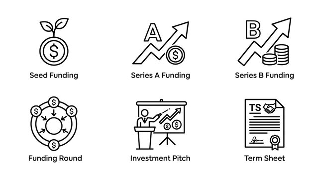 Startup Investment and Funding Stages Line Icon Set