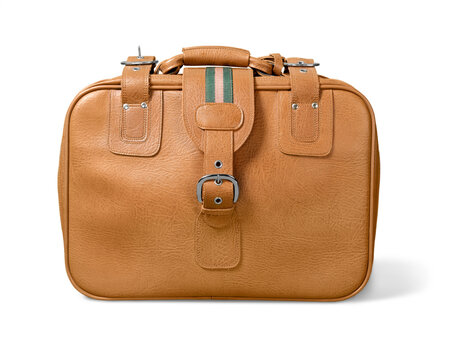 Vintage brown briefcase with a metal buckle and dual carrying handles against a dark background leather retro attache case business