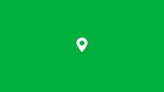 Minimalist navigation pin pulsing on green background, perfect for map interfaces, location