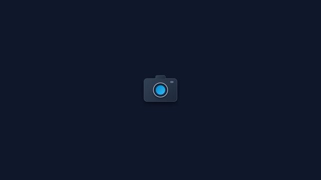 Minimalist digital camera icon animation featuring sleek dark blue aesthetics and smooth motion graphics loop design