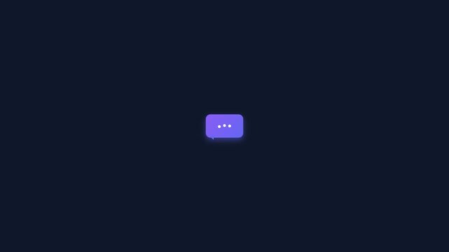 Glowing digital message bubble animation showing three loading dots for online communication video motion graphic sequence