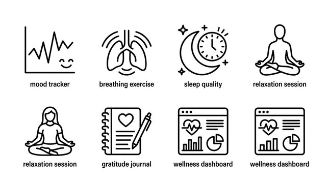Wellness and Mental Health Tracking Line Icon Set