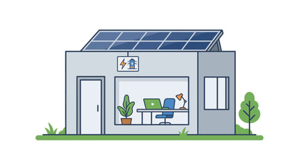 Obraz premium Eco-friendly Home Office with Solar Panels and Green Energy