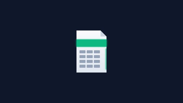 Digital spreadsheet document icon animation showing animated data rows moving within a professional motion graphics loop