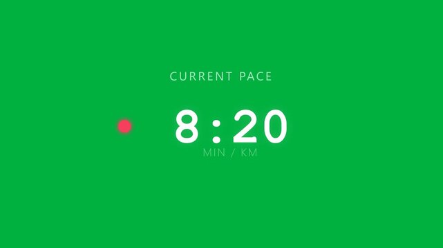 Minimalist smart watch display showing running pace metrics on a vibrant green screen chroma key
