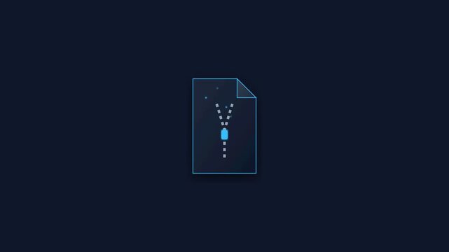 Digital document compression icon animation showing file zipping motion on a clean dark blue background screen
