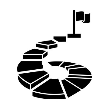 Minimalist success icon vector showing a spiral staircase leading to a goal flag for business