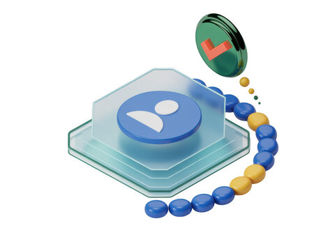 Isometric user profile icon with a green checkmark