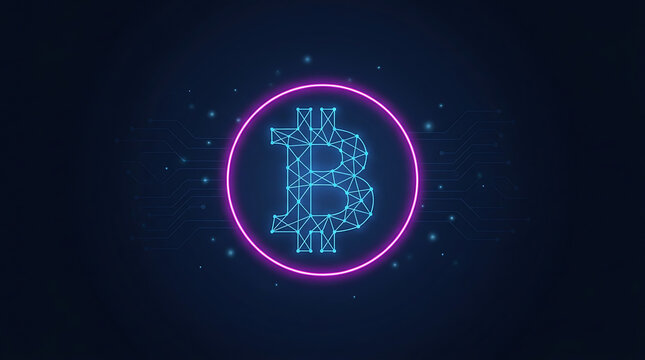 Abstract glowing bitcoin icon with circuit patterns cryptocurrency blockchain currency technology abstract investment innovation business