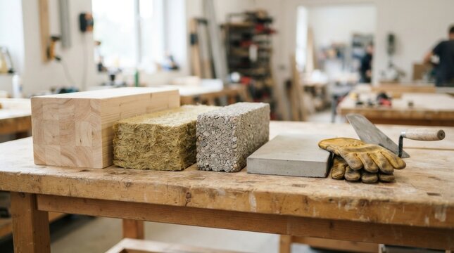Sustainable building materials including cross laminated timber, low e windows, rainwater pipes, solar glass, and rooftop vegetation
