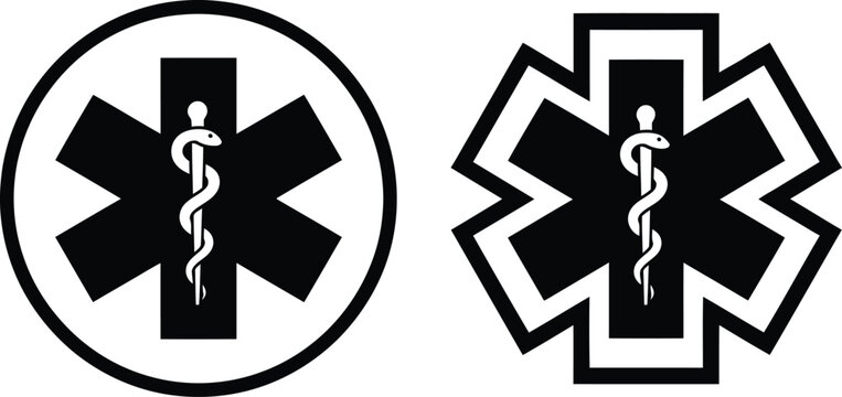 Star of life emergency medical service symbol icon set with emergency healthcare medicine paramedic ambulance hospital