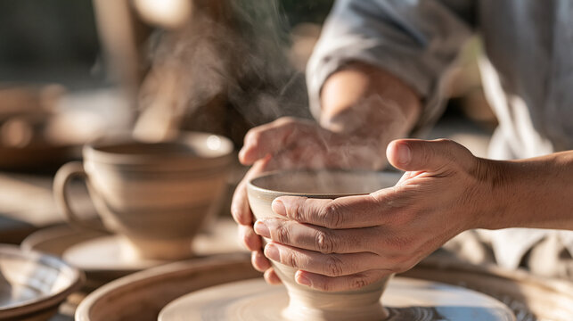 A potters hands cradle a freshly thrown  1