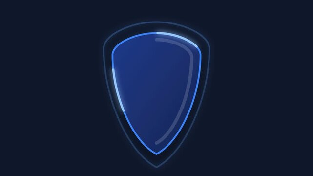 Glowing blue shield emblem displaying digital security concept in seamless looping motion animation video graphic design