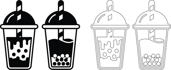 Naklejka premium Boba bubble tea drink icons refreshing beverage illustration beverage refreshment illustration isolated taiwanese container