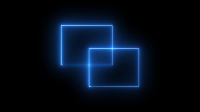 Glowing blue neon rectangular frames overlapping on dark black background