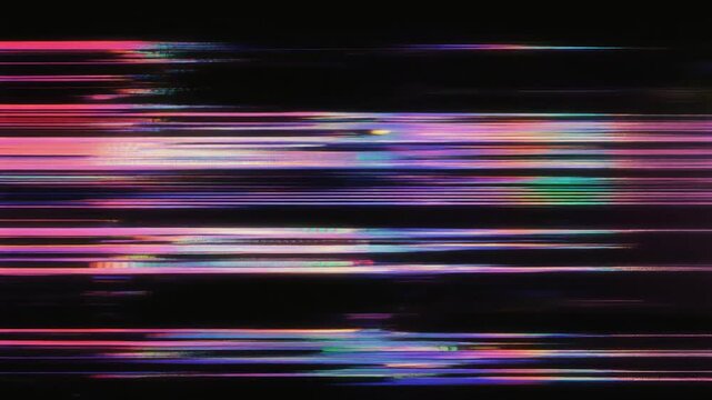 Glitch loop with pixelated distortion shifting randomly and scan lines flickering continuously