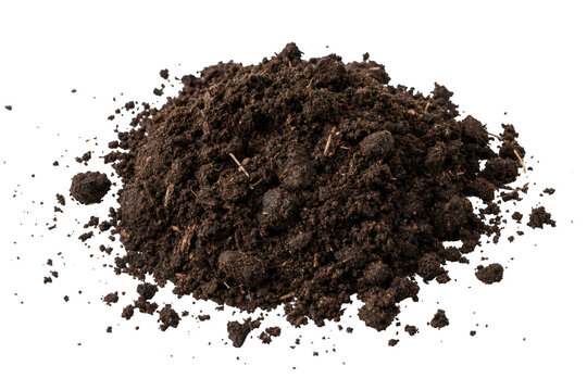 Heaping pile of organic dark garden soil as PNG element isolated on transparent background