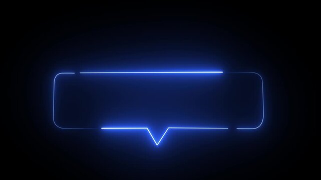 Glowing blue neon speech bubble frame on a dark black background