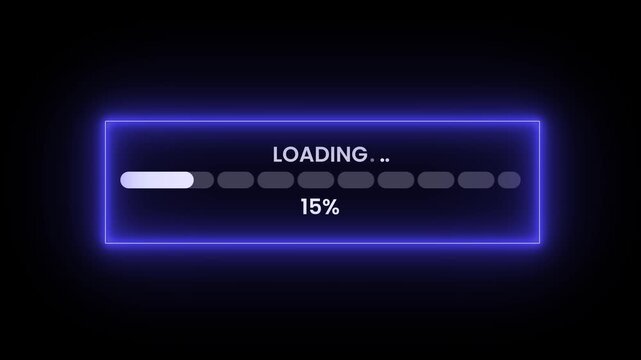 White loading bar green complete animation with alpha channel, percentage futuristic progress loading bar 0 to 100 percent indicator isolated on black background, 4k resolution