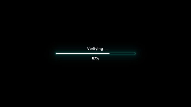 Verifying progress bar animation with alpha channel, White loading bar, pixel art animation from 0 to 100 increasing percentage on black background, 4k resolution