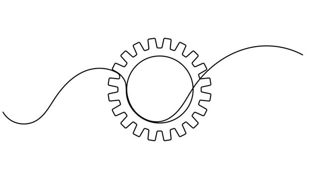 Optimization cog gear wheel icon sign continuous one line drawing moving on white background minimalist single art analytics financial workflow and engineering development symbol animation video