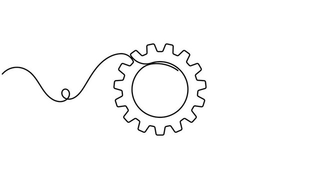 Optimization cog gear wheel icon sign continuous one line drawing moving on white background minimalist single art analytics financial workflow and engineering development symbol animation video