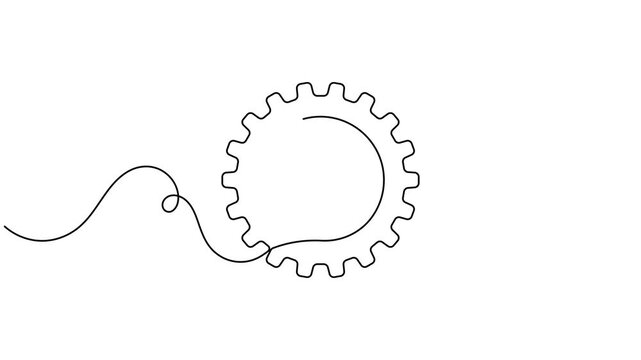 Optimization cog gear wheel icon sign continuous one line drawing moving on white background minimalist single art analytics financial workflow and engineering development symbol animation video