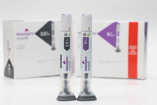 Mounjaro tirzepatide injection pens and box for diabetes and obesity treatment