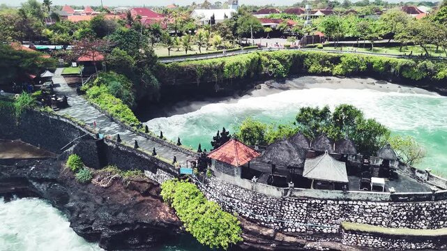 Stunning aerial perspective of Tanah Lot and Batu Bolong