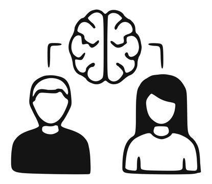Human collaborating with AI line icon. Artificial intelligence technology and automation outline concept symbol.