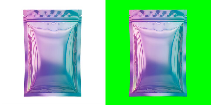 Holographic metallic pouch packaging mockup