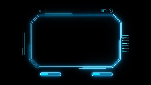 Futuristic head up display HUD interface Glowing blue digital screen template with high tech elements. neon hud ui picture frame animated.