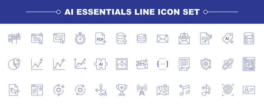 Prompt Engineering Vector Icons, Minimal outline editable stroke set for AI prompting automation workflows LLM tools and modern dashboard UI. Data Driven line icons. Data analytics, business intellige