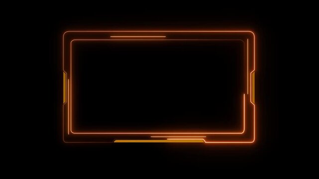 Futuristic blue HUD interface design central screen panel with a glowing hexagon grid background. neon hud ui picture frame animated.