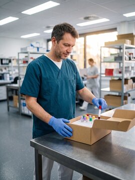 MTA verpackt Blutprobe im Labor f&uuml;r den Probenversand