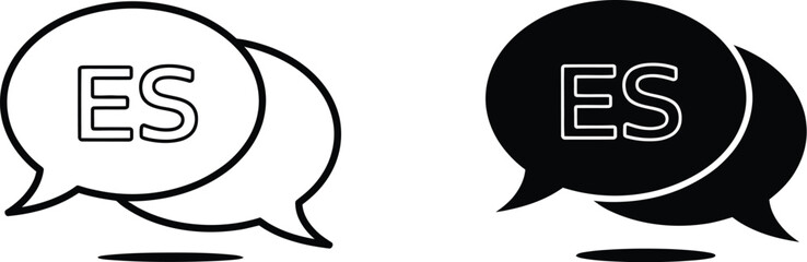Español language chat bubbles icon set featuring Spanish communication symbols, translation, messaging, and multilingual interface design elements. © Golapi