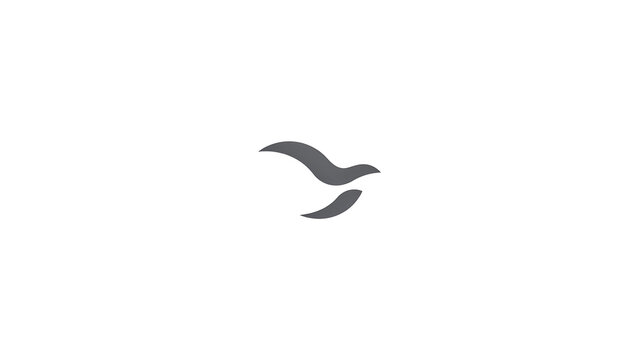 Minimalist bird logo icon on white background, abstract flying seagull silhouette, elegant gray avian symbol for corporate branding and identity