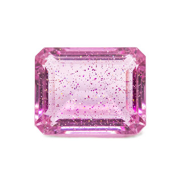 Emerald cut translucent kunzite resin element with iridescent shimmer isolated on pure transparent background, transparent craft jewel
