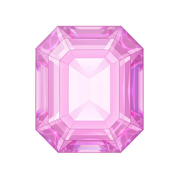 High clarity emerald cut kunzite crystal icon isolated on pure transparent background, transparent pink gemstone vector-like design element