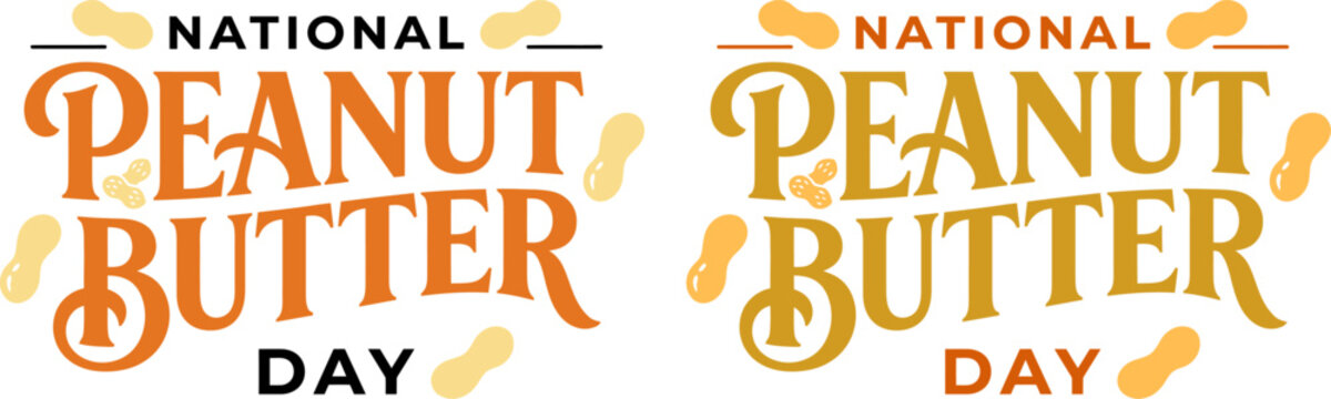 National peanut butter day typography design with decorative peanut illustrations
