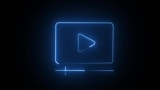 Glowing blue neon play button icon with progress bar on a dark background