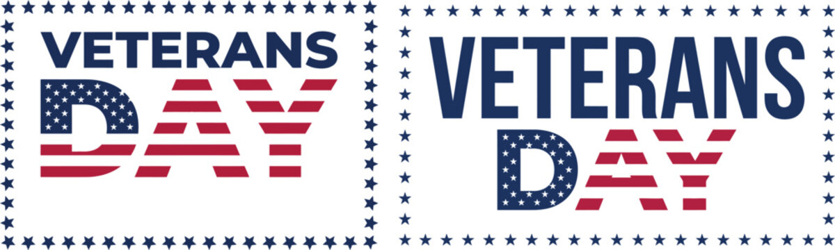 Veterans day typography design with american flag pattern isolated on a white background for holiday celebration