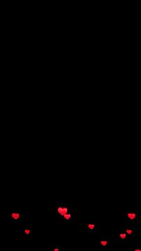 Vertical Red Hearts Floating Up from Bottom, Transparent Background