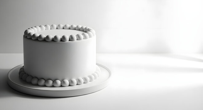 Plain white cake with simple round border on white background