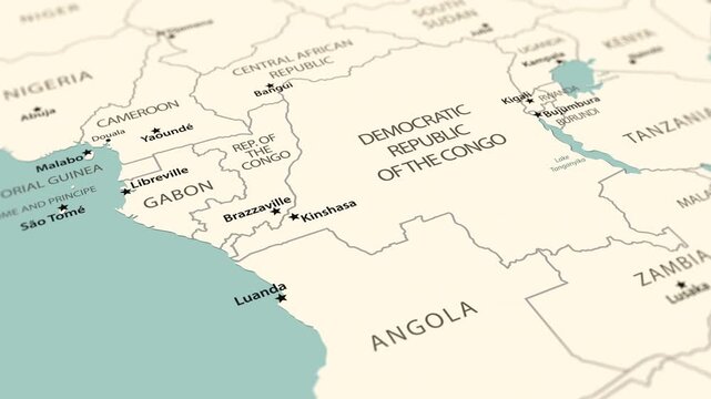 Nigeria. Political map of Central and Western Africa with a smooth zoom.