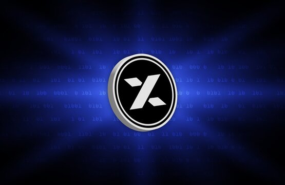myx finance-myx cryptocurrency logos on digital background. 3d illustrations.