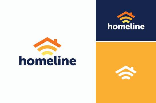 Roof House with Frequency Signal Radar for Home Wi-Fi Wireless Hotspot Internet Connection logo design