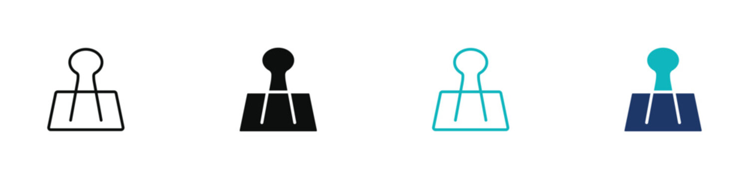 Binder clip stationery office tool icon in outline and solid silhouette style. Vector illustration