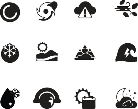Weather Icons Set Black Silhouette Style On White Background