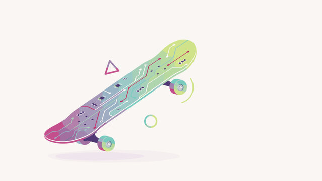Tech skateboard deck vector illustration &ndash; Suitable for extreme sports tech, futuristic skateboards, or street art.